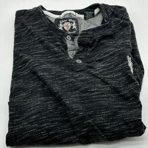 English Laundry Lions Crest Mens Henley Shirt Space Dye Charcoal Black‎ Medium
